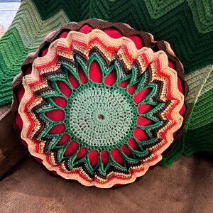 MCM Vintage Crocheted Round Pillow